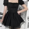 Women Short Dress White Pleated Lace Pleated Short Sleeves Polyester Gothic Summer Dress -AYA Cosplay Shop 202109221709434528939
