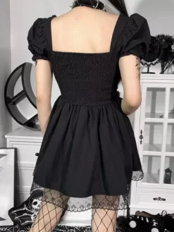 Women Short Dress White Pleated Lace Pleated Short Sleeves Polyester Gothic Summer Dress -AYA Cosplay Shop 202109221709442482437