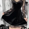 Women Black Dress Sweetheart Neck Long Sleeves Lace Polyester Gothic Dress -AYA Cosplay Shop 202109221710062011319
