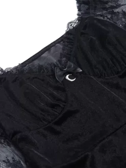 Women Black Dress Sweetheart Neck Long Sleeves Lace Polyester Gothic Dress -AYA Cosplay Shop 202109221710065334161