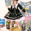 Gothic Lolita OP Dress Color Block Long Sleeves Ruffles Pleated Lace Up Black Lolita One Piece Dress -AYA Cosplay Shop 202110081747450396