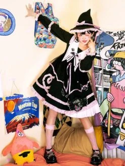 Gothic Lolita OP Dress Color Block Long Sleeves Ruffles Pleated Lace Up Black Lolita One Piece Dress -AYA Cosplay Shop 202110081747453831113