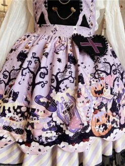 Sweet Lolita JSK Dress Polyester Sleeveless Lace Up Ruffles Black Sweet Lolita Jumper Skirt -AYA Cosplay Shop 202110151451035442966