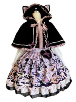 Sweet Lolita JSK Dress Polyester Sleeveless Lace Up Ruffles Black Sweet Lolita Jumper Skirt -AYA Cosplay Shop 20211015145103969419