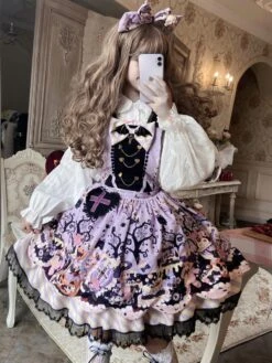 Sweet Lolita JSK Dress Polyester Sleeveless Lace Up Ruffles Black Sweet Lolita Jumper Skirt -AYA Cosplay Shop 202110151451043749687