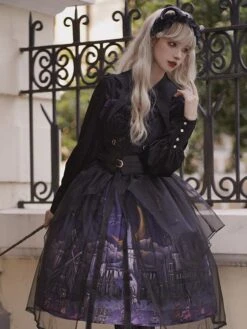 Gothic Lolita JSK Dress 3-Piece Set Polyester Cummerbund Cover-Up Jumper Black Lolita Jumper Skirt -AYA Cosplay Shop 202110270910248547715