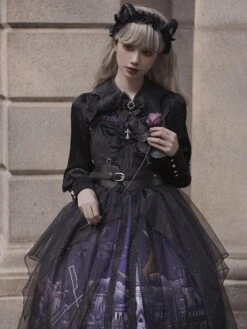 Gothic Lolita JSK Dress 3-Piece Set Polyester Cummerbund Cover-Up Jumper Black Lolita Jumper Skirt -AYA Cosplay Shop 202110270910257607001