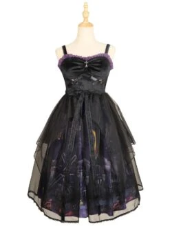 Gothic Lolita JSK Dress 3-Piece Set Polyester Cummerbund Cover-Up Jumper Black Lolita Jumper Skirt -AYA Cosplay Shop 202110270910260802174