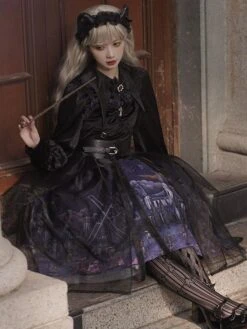 Gothic Lolita JSK Dress 3-Piece Set Polyester Cummerbund Cover-Up Jumper Black Lolita Jumper Skirt -AYA Cosplay Shop 202110270910273783716