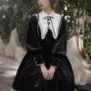 Lolita Dress 2-Piece Set Polyester Accessory Long Sleeves Ruffles Black Lolita Jumper Skirt -AYA Cosplay Shop 202110270910483978866