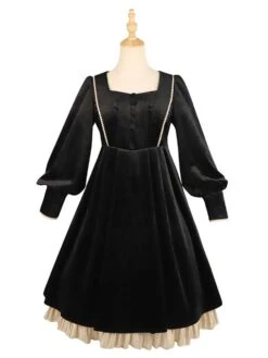 Lolita Dress 2-Piece Set Polyester Accessory Long Sleeves Ruffles Black Lolita Jumper Skirt -AYA Cosplay Shop 202110270910494065965