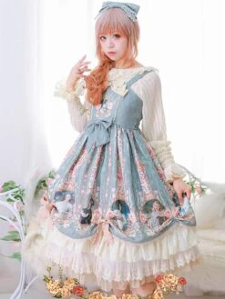 Sweet Lolita Dress Mint Green Polyester Sleeveless Bows Bowknot Tea Party Lolita Jumper Skirt -AYA Cosplay Shop 202110271950053131932