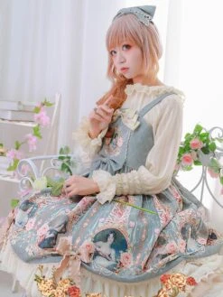 Sweet Lolita Dress Mint Green Polyester Sleeveless Bows Bowknot Tea Party Lolita Jumper Skirt -AYA Cosplay Shop 202110271950061166537