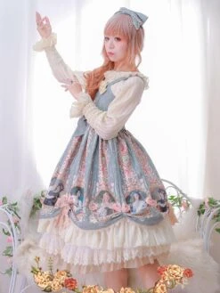 Sweet Lolita Dress Mint Green Polyester Sleeveless Bows Bowknot Tea Party Lolita Jumper Skirt -AYA Cosplay Shop 20211027195006510641