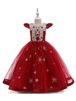 Party Dress For Christmas Red Polyester Fiber Sleeveless Christmas Holidays Princess Dress