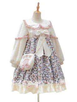 Sweet Lolita Dress Polyester Long Sleeves Bows Ruffles Polyester Pink Lolita Dress -AYA Cosplay Shop 202111051344046051053