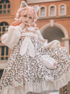 Sweet Lolita Dress Polyester Long Sleeves Bows Ruffles Polyester Pink Lolita Dress -AYA Cosplay Shop 202111051344055908915