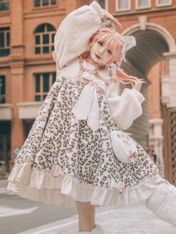 Sweet Lolita Dress Polyester Long Sleeves Bows Ruffles Polyester Pink Lolita Dress -AYA Cosplay Shop 202111051344063542698