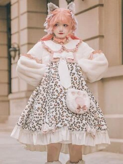Sweet Lolita Dress Polyester Long Sleeves Bows Ruffles Polyester Pink Lolita Dress -AYA Cosplay Shop 202111051344067628094