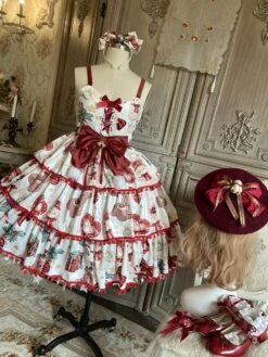 Sweet Lolita JSK Dress Polyester Sleeveless Bows Lace Up Red Sweet Lolita Jumper Skirt -AYA Cosplay Shop 202111121424553099583