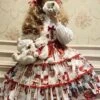 Sweet Lolita JSK Dress Polyester Sleeveless Bows Lace Up Red Sweet Lolita Jumper Skirt