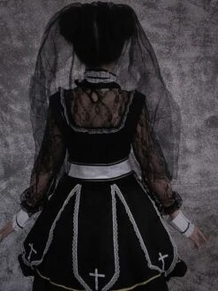 Gothic Lolita OP Dress Black Long Sleeves Lace Polyester Lolita One Piece Dress Outfit -AYA Cosplay Shop 202111181524032354709