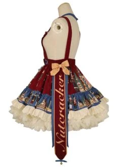 JSK Sweet Lolita JSK Dress Tie 2-Piece Set Christmas Burgundy Polyester Sleeveless Lolita Jumper Skirt Outfit -AYA Cosplay Shop 20211119155038958338
