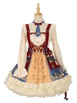 JSK Sweet Lolita JSK Dress Tie 2-Piece Set Christmas Burgundy Polyester Sleeveless Lolita Jumper Skirt Outfit -AYA Cosplay Shop 202111191550394917261
