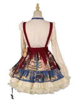 JSK Sweet Lolita JSK Dress Tie 2-Piece Set Christmas Burgundy Polyester Sleeveless Lolita Jumper Skirt Outfit -AYA Cosplay Shop 202111191550399438012