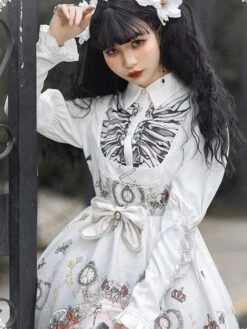Gothic Lolita JSK Dress Bows Sleeveless Skeleton Pattern Black Lolita Jumper Skirt -AYA Cosplay Shop 202112021459252279800