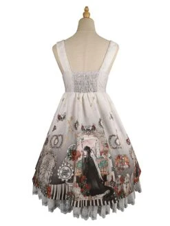 Gothic Lolita JSK Dress Bows Sleeveless Skeleton Pattern Black Lolita Jumper Skirt -AYA Cosplay Shop 202112021459258967729