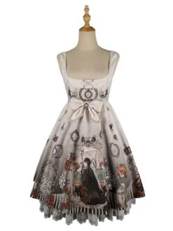 Gothic Lolita JSK Dress Bows Sleeveless Skeleton Pattern Black Lolita Jumper Skirt -AYA Cosplay Shop 20211202145926279860