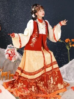 Chinese Style Lolita OP Dress 3-Piece Set Long Sleeve Red Lolita Dress Outfit -AYA Cosplay Shop 202112061014281959142