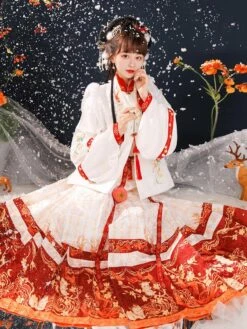 Chinese Style Lolita OP Dress 3-Piece Set Long Sleeve Red Lolita Dress Outfit -AYA Cosplay Shop 202112061014291558317