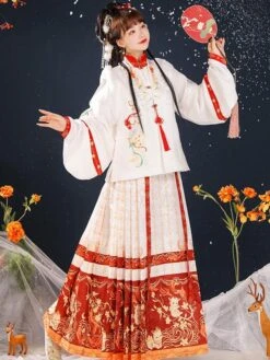 Chinese Style Lolita OP Dress 3-Piece Set Long Sleeve Red Lolita Dress Outfit -AYA Cosplay Shop 202112061014302772967