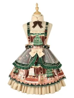 Sweet Lolita JSK Dress 4-Piece Set Polyester Sleeveless Christmas Lolita Jumper Skirt Outfit -AYA Cosplay Shop 20211206154133770332