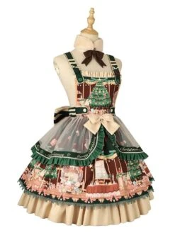 Sweet Lolita JSK Dress 4-Piece Set Polyester Sleeveless Christmas Lolita Jumper Skirt Outfit -AYA Cosplay Shop 202112061541343389743
