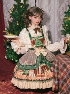Sweet Lolita JSK Dress 4-Piece Set Polyester Sleeveless Christmas Lolita Jumper Skirt Outfit -AYA Cosplay Shop 202112061541378891741