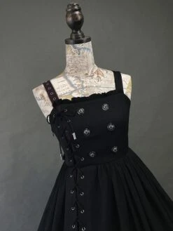 Gothic Lolita JSK Dress Black Burgundy Sleeveless Ruffles Lace Up Polyester Jumper Skirt -AYA Cosplay Shop 20211206180344912394