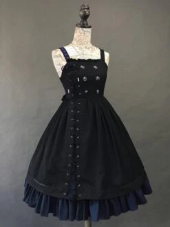 Gothic Lolita JSK Dress Black Burgundy Sleeveless Ruffles Lace Up Polyester Jumper Skirt -AYA Cosplay Shop 202112061803465732534