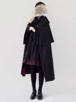 Gothic Lolita JSK Dress Black Burgundy Sleeveless Ruffles Lace Up Polyester Jumper Skirt -AYA Cosplay Shop 20211206180347564114