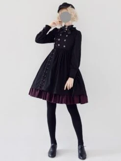 Gothic Lolita JSK Dress Black Burgundy Sleeveless Ruffles Lace Up Polyester Jumper Skirt -AYA Cosplay Shop 202112061803478669381