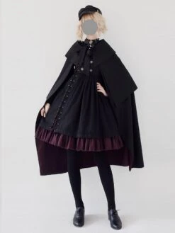 Gothic Lolita JSK Dress Black Burgundy Sleeveless Ruffles Lace Up Polyester Jumper Skirt -AYA Cosplay Shop 202112061803484853467