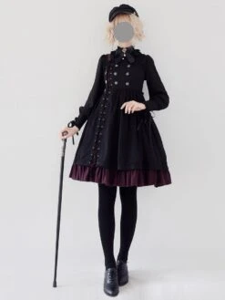 Gothic Lolita JSK Dress Black Burgundy Sleeveless Ruffles Lace Up Polyester Jumper Skirt -AYA Cosplay Shop 202112061803487849101