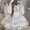 Sweet Lolita OP Dress Wedding Dress Removable Sleeves Polyester Ruffles Lace Bows White Hime Lolita One Piece Dress