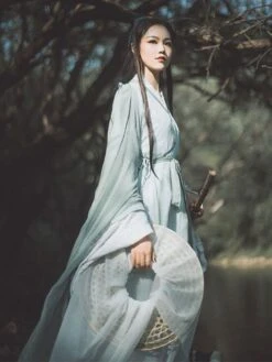 Chinese Style Lolita Dress 2-Piece Set Pale Green Long Sleeve Polyester Lolita Dress Outfit