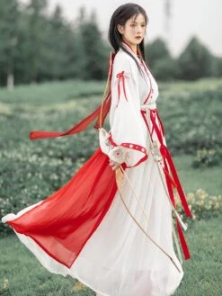 Chinese Style Lolita Dress 2-Piece Set Red White Long Sleeves Floral Printed Polyester Long Lolita Dress Outfit -AYA Cosplay Shop 202112291146531404188