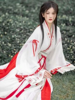 Chinese Style Lolita Dress 2-Piece Set Red White Long Sleeves Floral Printed Polyester Long Lolita Dress Outfit -AYA Cosplay Shop 202112291146534631461