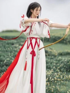 Chinese Style Lolita Dress 2-Piece Set Red White Long Sleeves Floral Printed Polyester Long Lolita Dress Outfit -AYA Cosplay Shop 202112291146538158268