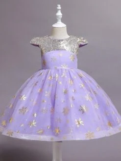 Kids Dress Jewel Neck Cotton Blend Knee Length Sleeveless Princess Silhouette Sequins Kids Social Party Flower Girl Dress -AYA Cosplay Shop 202112291427468278072